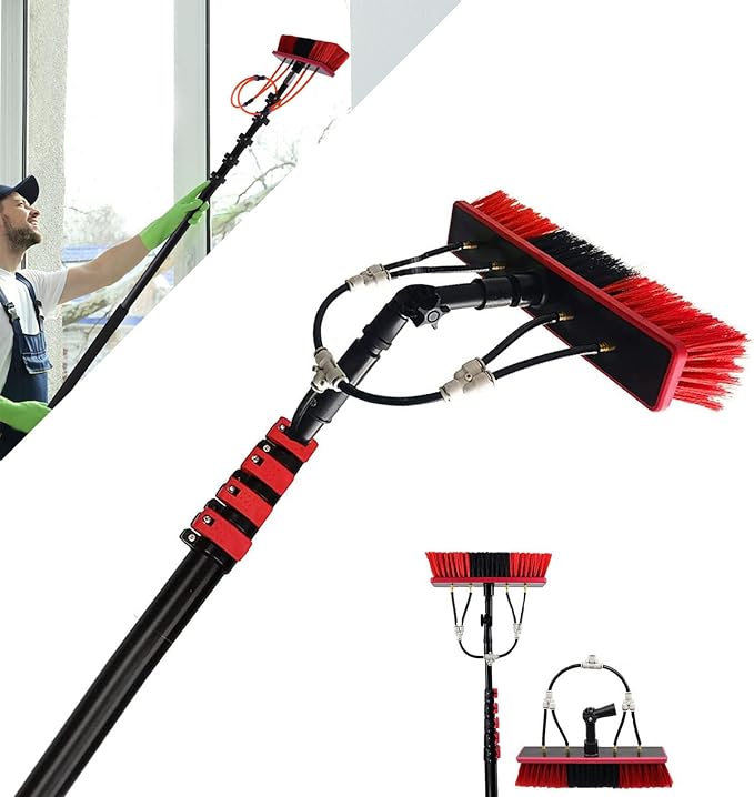 Professional Window Cleaning Tool - 48FT Telescopic Pole with Bendable Head for Home & Car Glass Solar Panel Cleaning Kit Efficient Window Washer Equipment