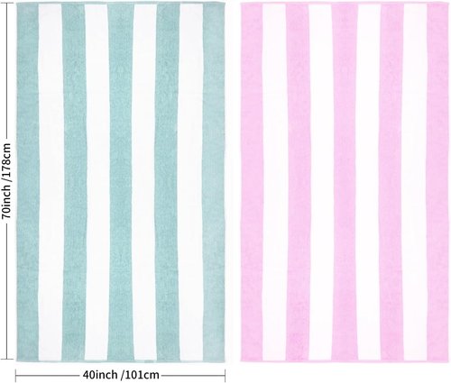 CLOWOOD Plush Oversized Beach Towel - Thick Cotton Aqua Striped 40 x 70 Inch for Pool & Cabana Use
