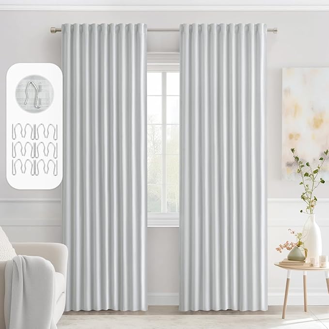 MIULEE Greyish White Back Tab Blackout Curtains 72 Inches Long 2 Panels Set