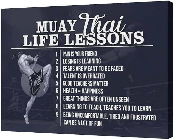 Muay Thai Wall Art Muay Thai Pictures Wall Decor Life Lessons Canvas Prints Boxing Decorations Painting Framed Artwork Office Home Decor For Bathroom Bedroom Dining Living Room 24"x20"