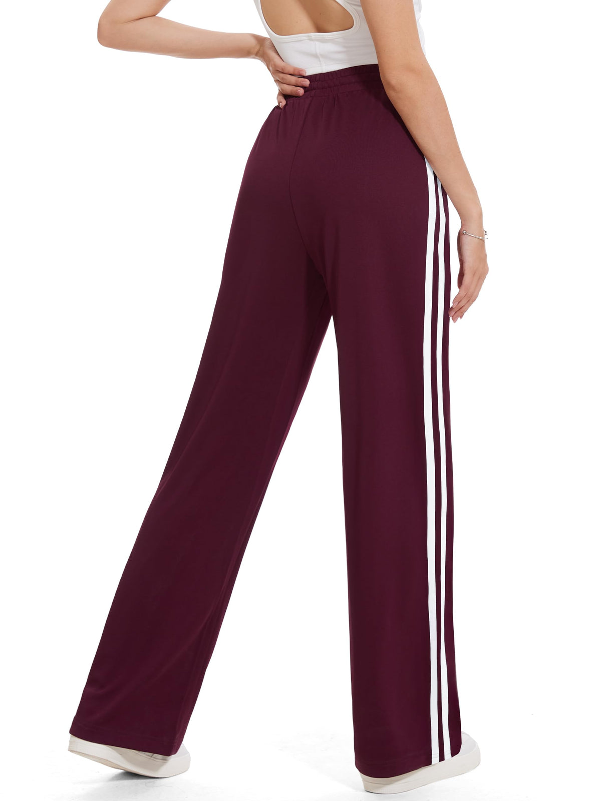 Tapata Extra Tall Woman 36" Inseam Stripes Sweat Pant High Waisted Drawstring Gym Exercise Lounge Joggers, Burgundy, XXL