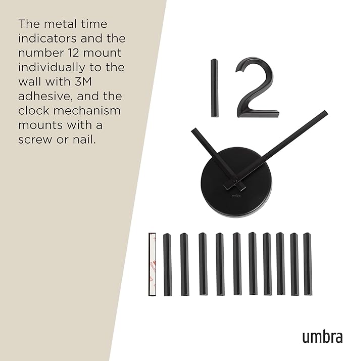 Umbra Blink Modern DIY 3D Wall Clock, Frameless Large Decorative Wall Clock