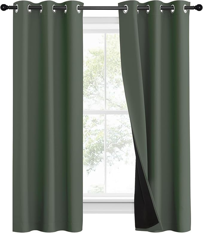 NICETOWN 100% Blackout Curtains 60" Long, Pair of Energy Smart & Noise Blocking