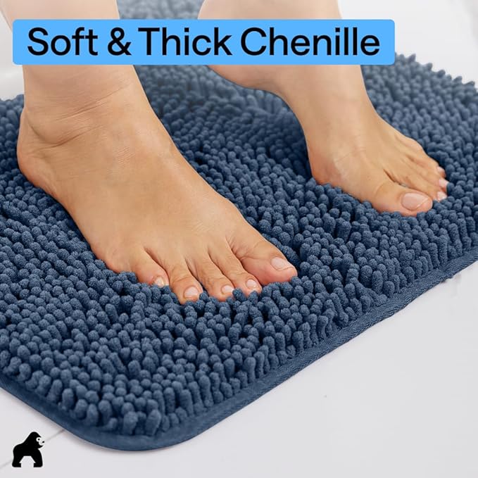 GORILLA GRIP Bath Rug Mat 70x24, Soft Absorbent Chenille, Quick Dry Microfiber Mats, Rubber Backing Washable Shower Floor Rugs, Bathmat Runner, US Designed Bathroom Home Decor Accessories Navy Blue