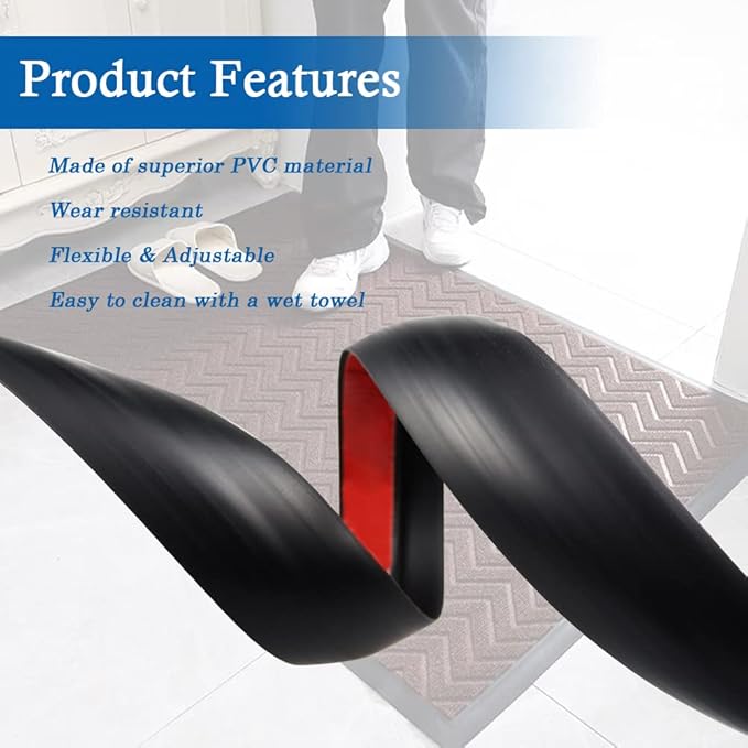 Floor Transition Strip Self Adhesive Carpet & Flooring Transitions Edging Trim Strip PVC Threshold Transitions Suitable for Threshold Height Less Than 5mm (3.3Ft, Black)
