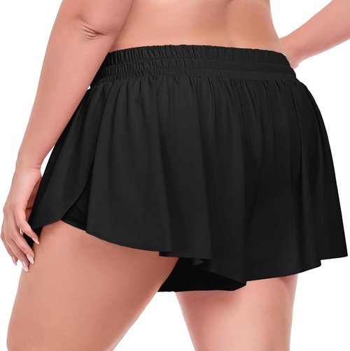 COOTRY Plus Size Flowy Athletic Shorts - 2 in 1 High Waist Butterfly Design for Summer Workouts