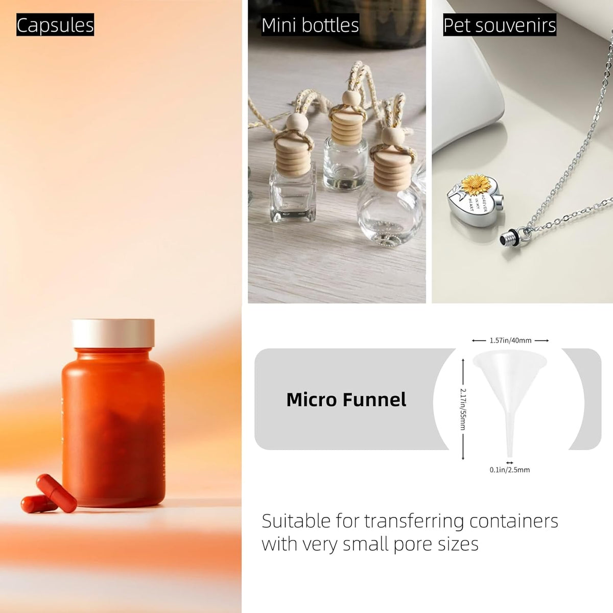 9 Pack Small Funnel Kit 3 Sizes w/Droppers for Kitchen Bottles, Essential Oils, Capsules & Pet Souvenirs