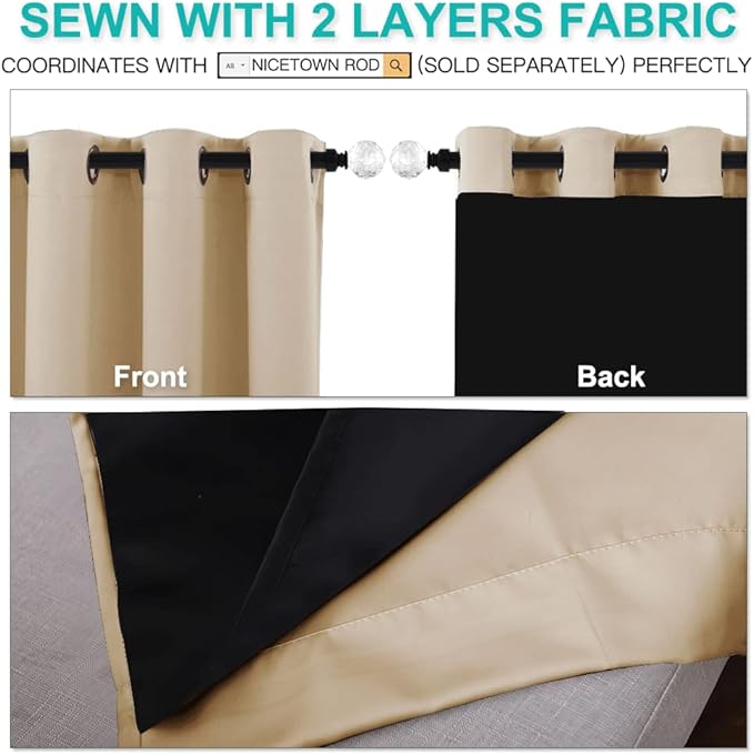NICETOWN Thermal Insulated 100% Blackout Curtains, Noise Reducing Performance