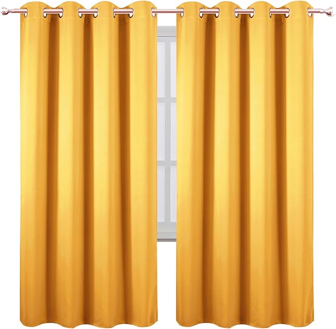 LEMOMO Blackout Curtains 66 x 72 Inch Long Yellow Curtains Set of 2 Panels Room