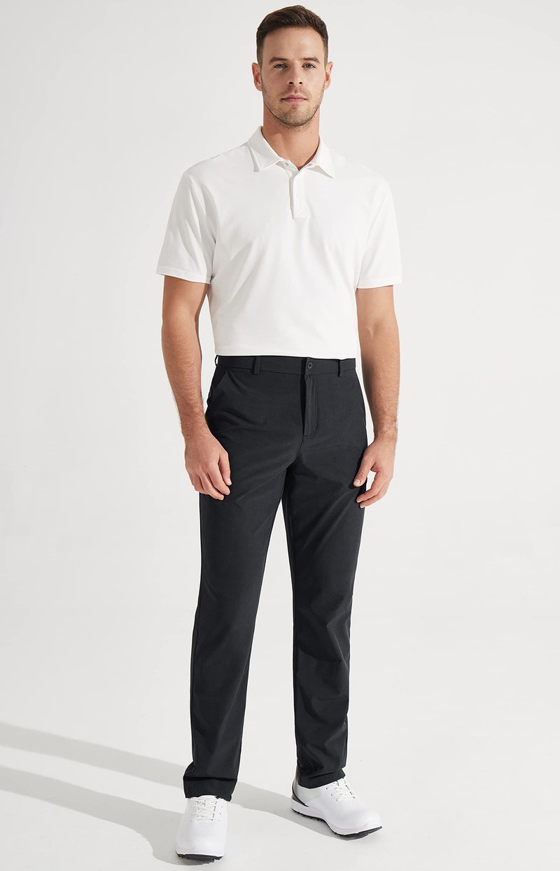 Libin Mens Golf Pants Stretch Work Dress Pants 30" Quick Dry Lightweight Business Casual Pant for Men Comfy Water Resistant, Black, 35W x 30L