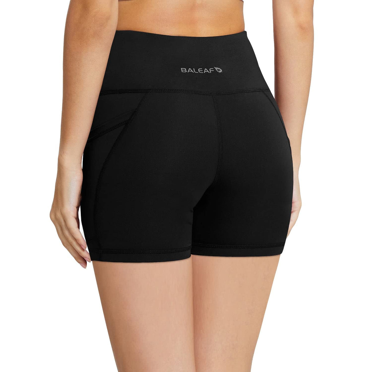 baleaf Biker Shorts for Women 5" Workout Yoga Gym Spandex Running Volleyball Compression Tummy Control Short with Pockets Black XS