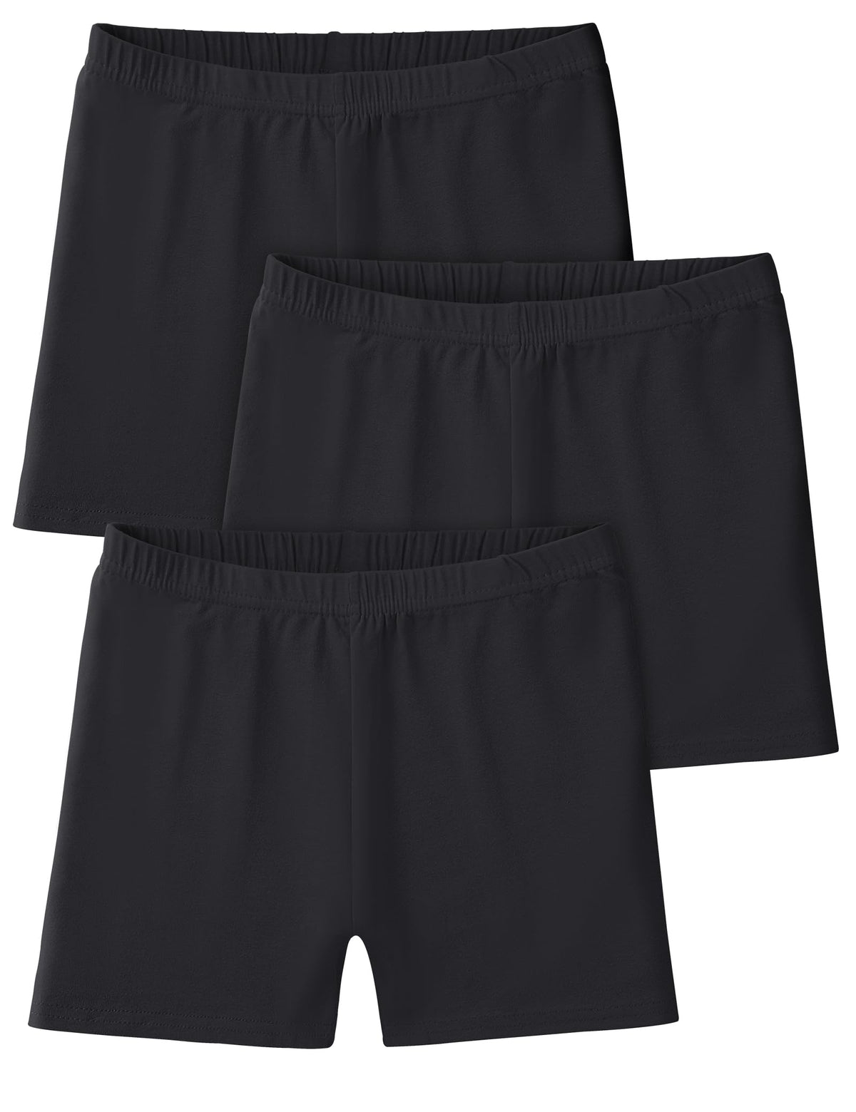 Somaibo 3 Pack Girls Bike Shorts Kids Cartwheel Basic Cotton Under Dress Biker Shorts for Running Dance 9-10 Years Black