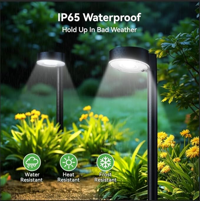 4 Pack Solar Pathway Lights Outdoor, 12 Brighter LED Solar Lights Outdoor Waterproof, Up to 12 Hrs Modern Path Light for Yard Garden Walkway Driveway Lawn, Cool White