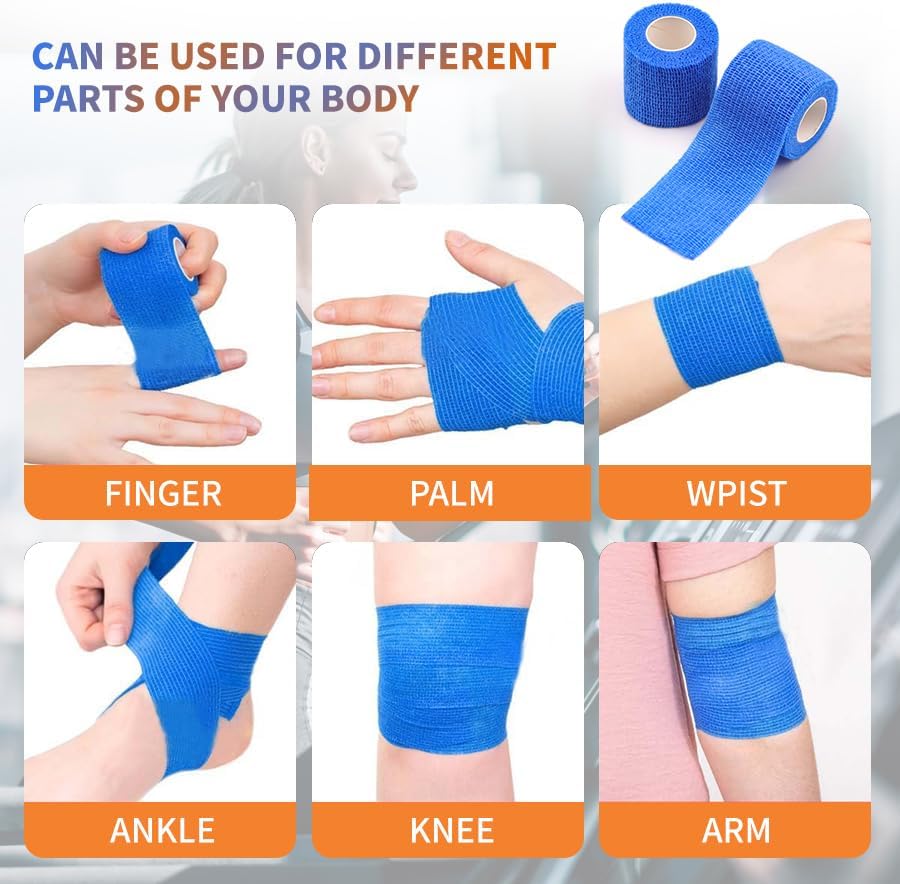 Self Adhesive Bandage Wraps - 24 Pack | 2" X 5 Yards Breathable Elastic Vet Wraps in 12 Colors