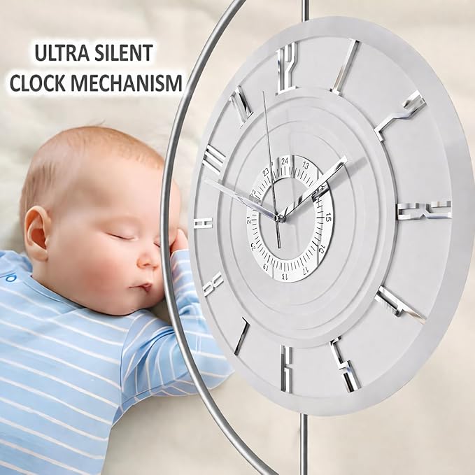Large Luxury LED Backlit Wall Clock – Pendulum Roman Numeral Metal Ring