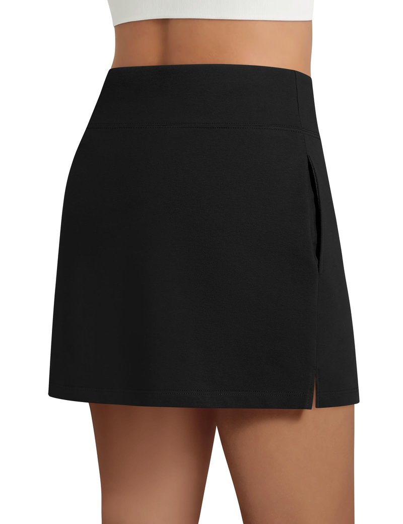 Sarin Mathews Women's Skort 95% Cotton Mini Tennis Skirt with Built-in Shorts and Pockets for Golf Pickleball Running Black M