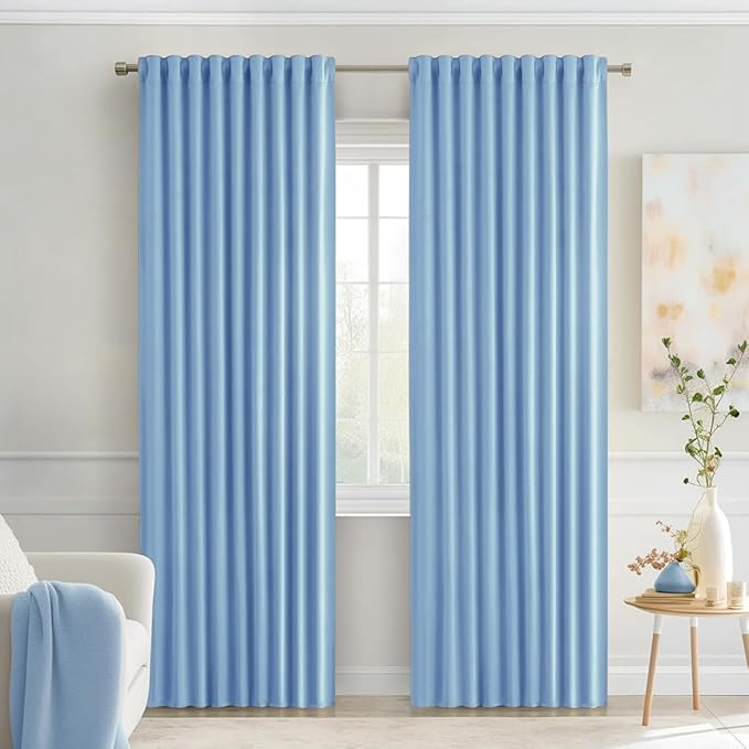 MIULEE Sky Blue Back Tab Blackout Curtains 84 Inch Length 2 Panels Set