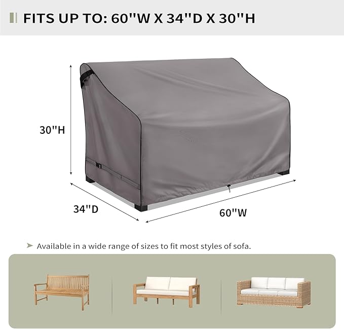 KylinLucky Outdoor Patio Sofa Cover fit 60 x 34 x 30 inch, 59 x 33, 58 x 32 Waterproof Weatherproof Heavy Duty 600D Garden Furniture Cover for Outside Sofa Couch