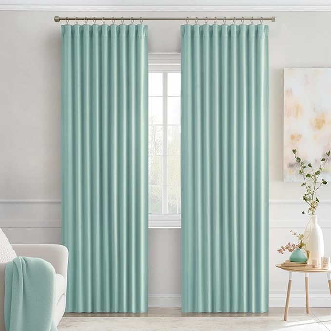 MIULEE Aqua Back Tab Blackout Curtains 90 Inches Long 2 Panels Set
