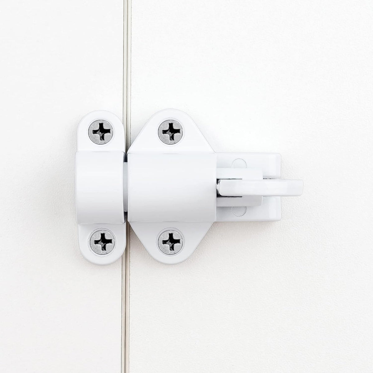 8 Packs Self-Closing Latches，White Spring Door Lock，Resilient Bolt Latch Aluminum Alloy Safety Automatic Spring Barrel Slide Door Lock with Screws,Used for Gate,Window and Cabinet etc