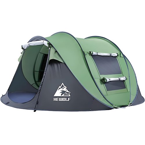 HEWOLF 3-4 Person Pop Up Tents for Camping Easy Set Up Pop Up Tent Waterproof Portable Tent Automatic Setup with 2 Bigs Doors Family Tents for Hiking (Green)