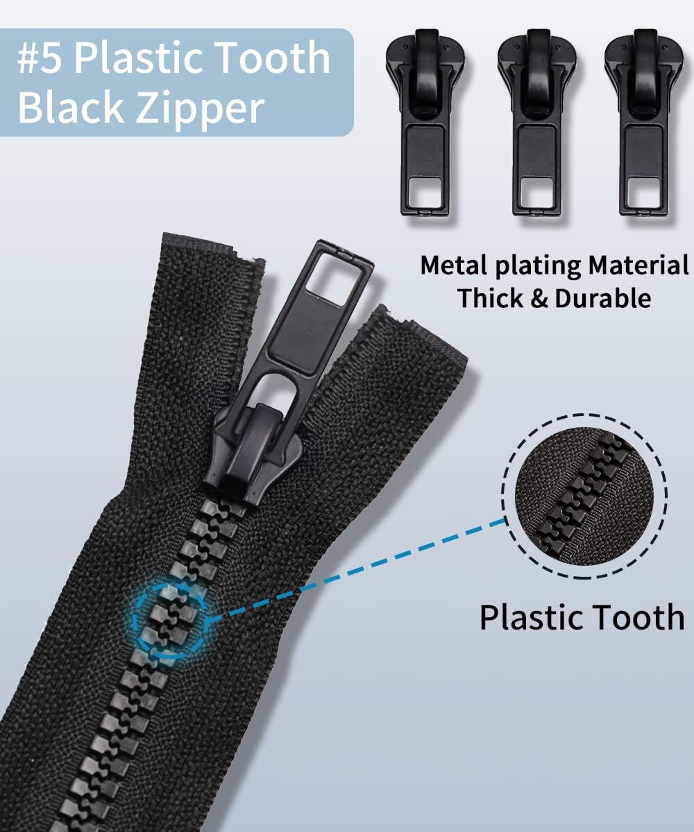 Zipper Repair Kit - Universal #5 Slider Replacement Kit | 52 Pcs for Jackets, Coats & More