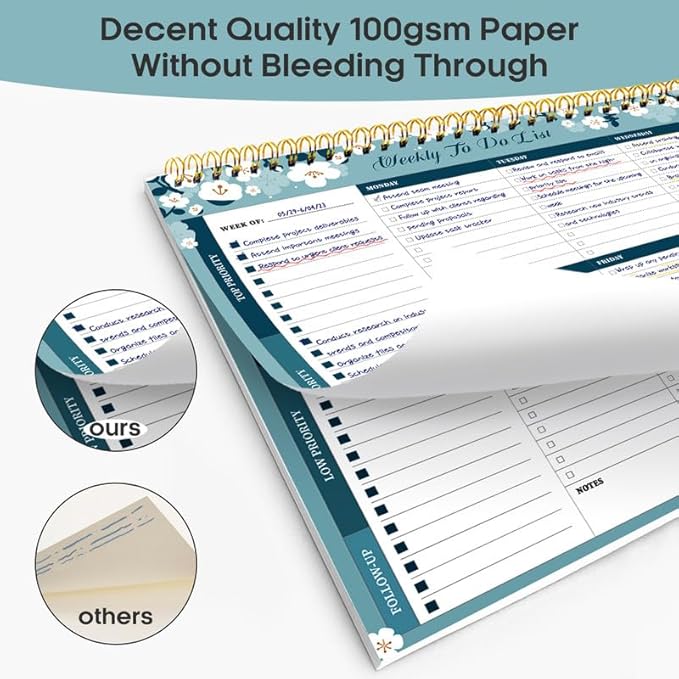Taja Weekly To Do List Notepad with 52 Undated Sheets（8.5"×11"）- Weekly Desk Planner for Women & Man, Work and Home - 1 Pack Blue Breeze