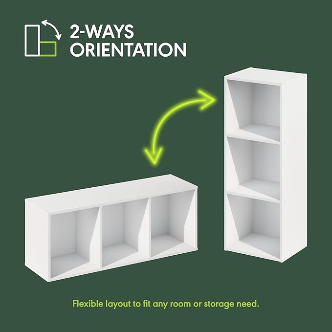 Furinno LUDER Book Shelf, 3-Cube Bookshelf, Bookcase with Open Shelves, 9.3 x 12 x 31.5, for Living Room, Bedroom, Home Office, White