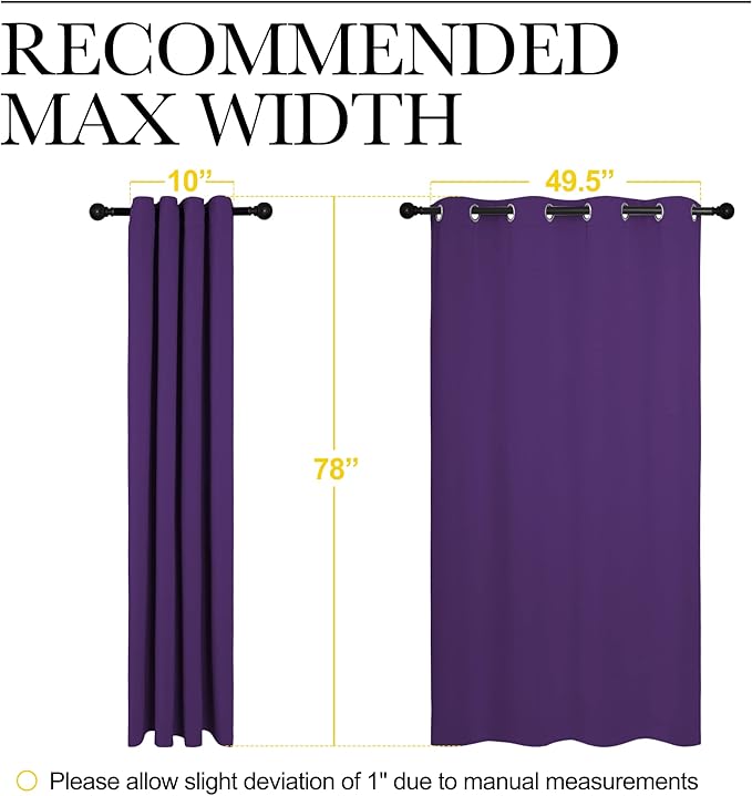 NICETOWN Purple Blackout Curtains 78 inches Long, Niose Reducing and Thermal