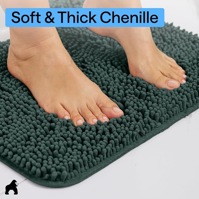 GORILLA GRIP Plush Absorbent Shaggy Chenille Bath Rug Mat for Square Toilet Base with Rubber Backing, Machine Washable Rugs, Soft Microfiber Contour Mats for Toilets, Bathroom Decor, Hunter