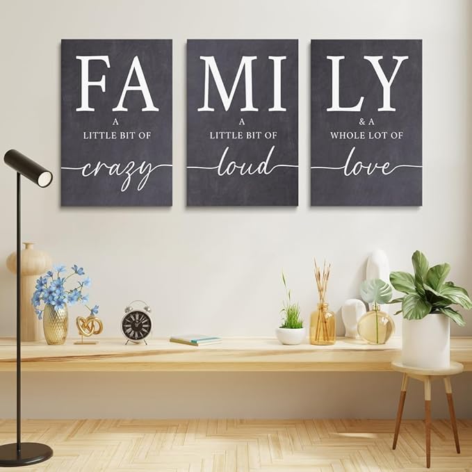 GUBIYU Gray Family Wall Art Set of 3 20"X28" Modern Farmhouse Decor