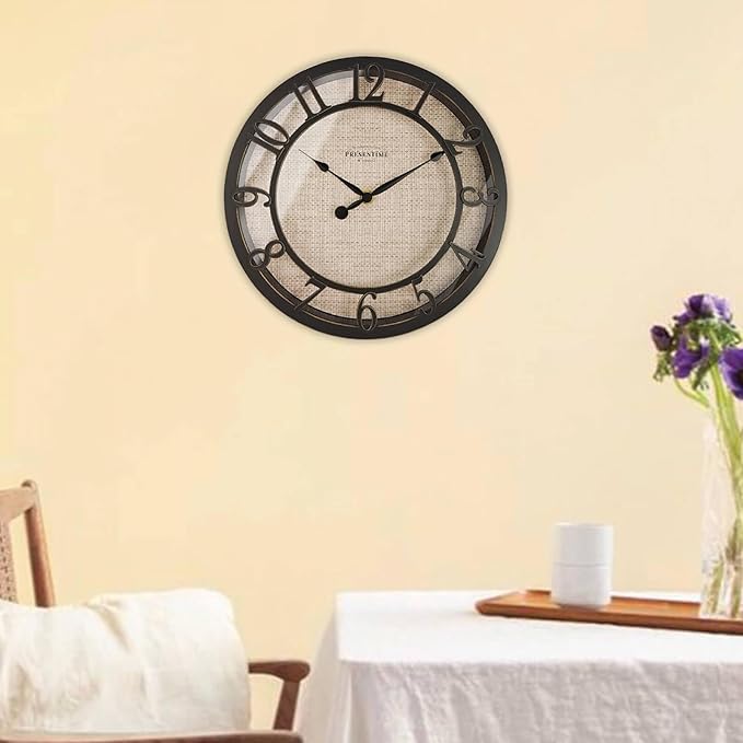 Presentime & Co 10" Farmhouse Series Wall Clock, Cottage Style, Faux Burlap