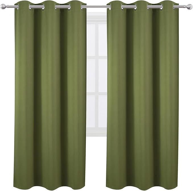 LEMOMO Olive Green Thermal Blackout Curtains/42 x 72 Inch/Set of 2 Panels Room