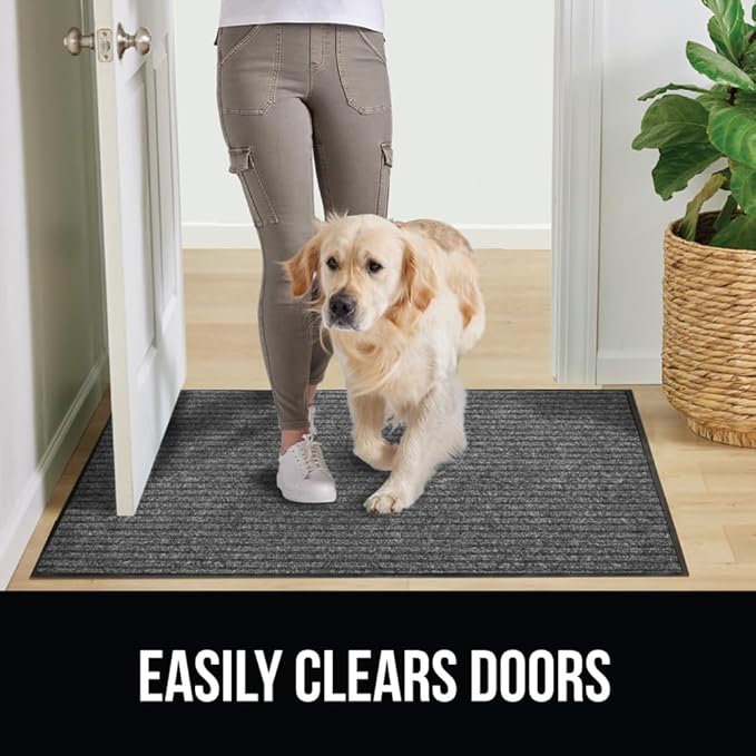 GORILLA GRIP Traffic Guard Door Mat, Heavy Duty Welcome Mats, Commercial Office Space Doormat, Waterproof, Fade Resistant, Strong Rubber Backing, Low Profile, Shoe and Boot Scraper, 29x17, Light Gray