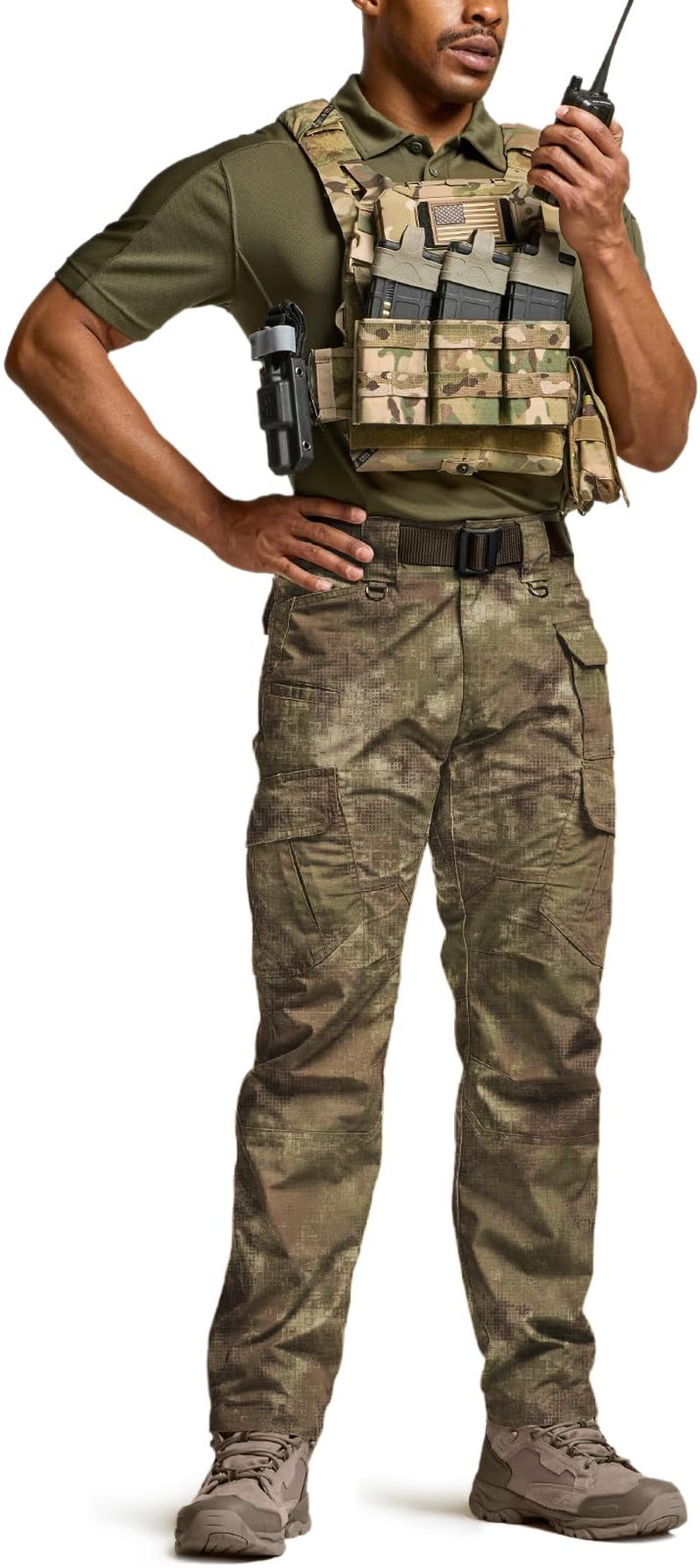 CQR Men's Tactical Pants, Water Resistant Ripstop Cargo Pants, Lightweight EDC Work Hiking Pants, Outdoor Apparel, Duratex Mag Pocket Print Fractal Camo, 34W x 32L