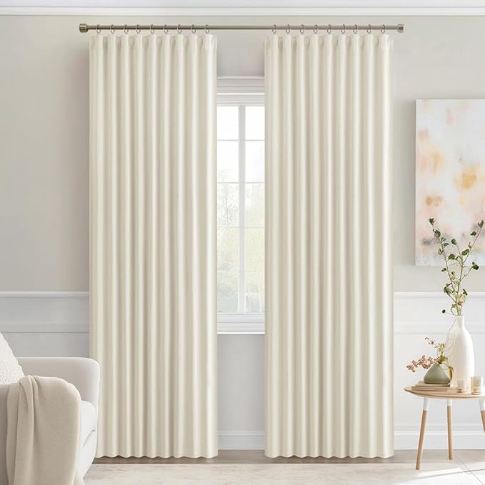 MIULEE Beige White Back Tab Blackout Curtains 72 Inches Long 2 Panels Set
