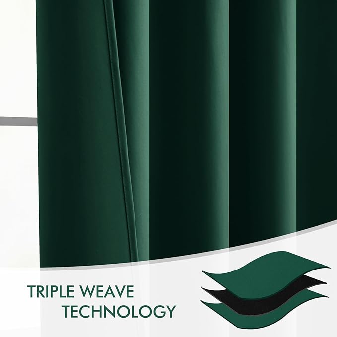 MIULEE Christmas Hunter Green Back Tab Blackout Curtains 90 Inches Long 2