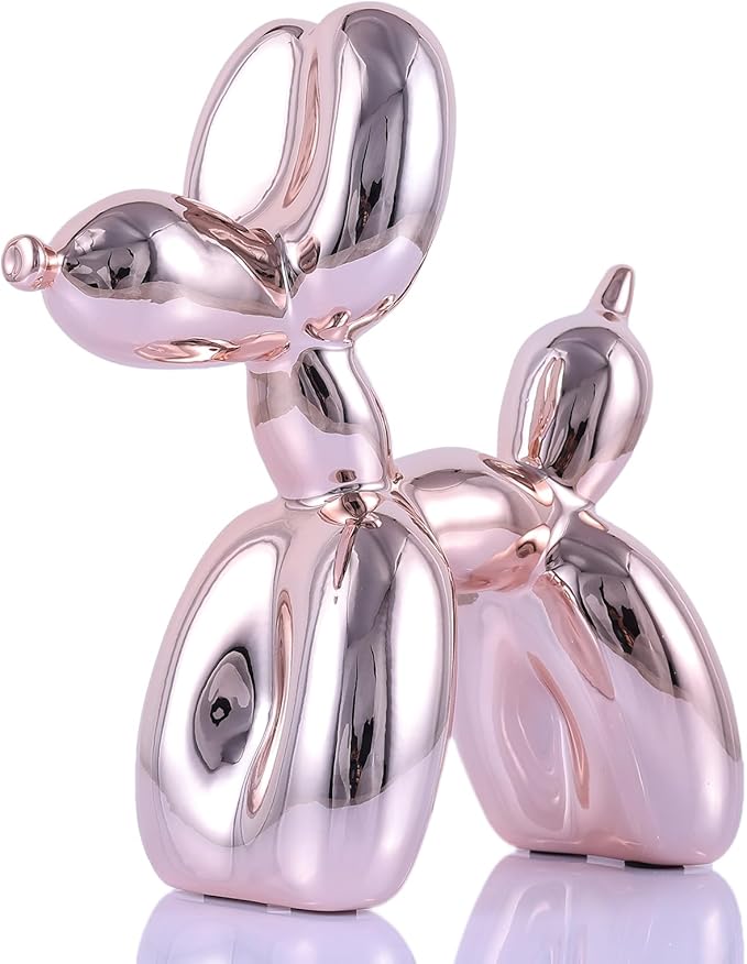 balloon dog sculpture modern home decor Collectible Figurines funky statues for bedroom trendy Animal living room decor Art resin decoration office standing deskdecor (11.8*11.8*4.7inch, pink)