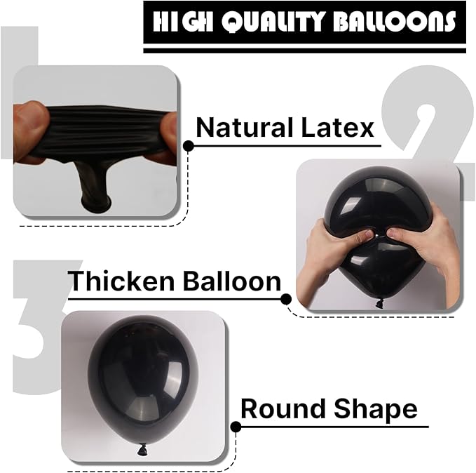 PartyWoo Black Balloons 101 pcs 12 Inch Latex Helium Matte Black Balloons for Baby Shower Birthday Graduation Casino Gaming Anniversary Retirement Pirate Race Car Theme Party Decorations Black-Y18