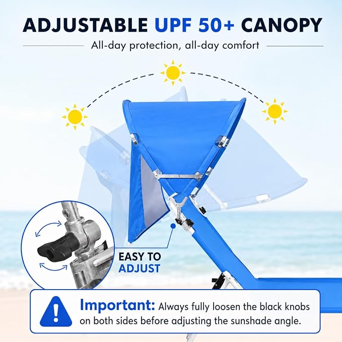 Tanning Chair with Sun Canopy Face Hole Softer Padded Adjustable Washable, Heavy Duty Layout Folding Lounge Chair for Adults Outside Beach Reading Sunbathing Poolside Lawn, UPF 50+ Sun Shade, 300 LBS