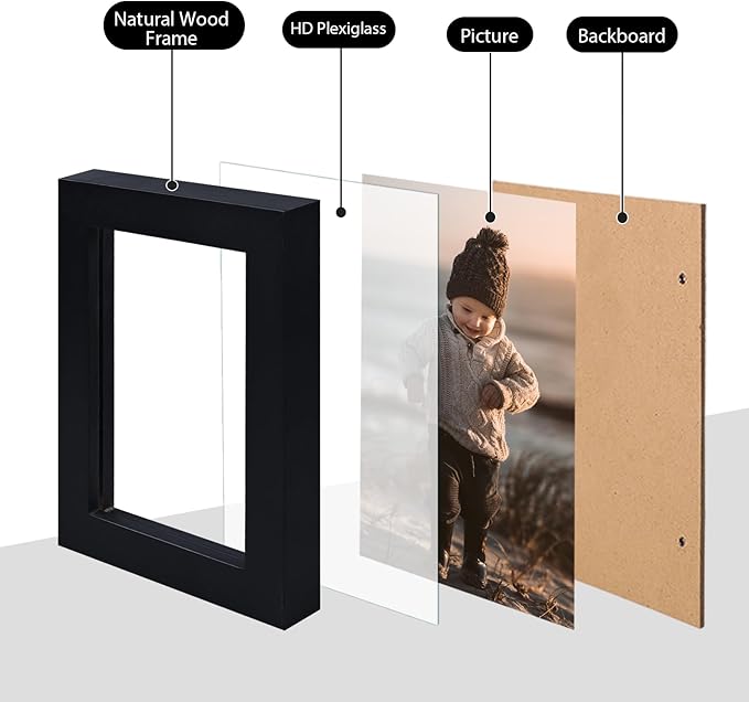 KINLINK 8.5x11 Picture Frames Black, Solid Wood Diploma Frames with Acrylic Plexiglass for Pictures, Certificate Degree Document Frame Tabletop and Wall Display, Set of 4