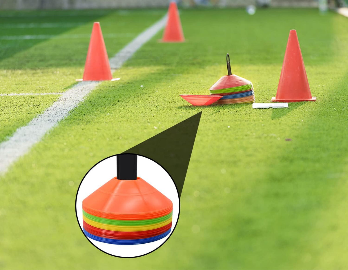 Skiennix Agility Soccer Cones - 25/50/100 Pcs with Carry Bag & Holder | Multi-Color Training Equipment