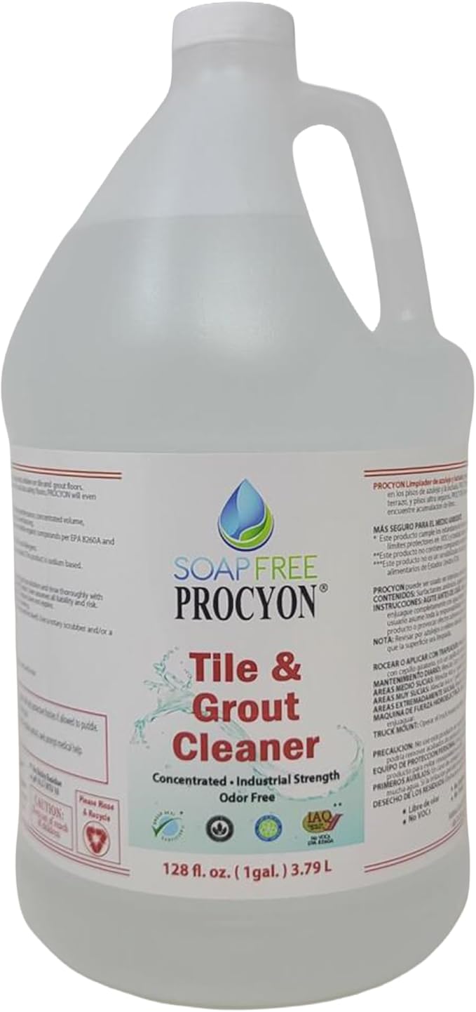 Procyon Tile & Grout Cleaner - Professional, Pet-Safe, Eco-Friendly Concentrated Cleaning Solution for Tile, Bathrooms, Ceramic, Concrete - Indoor/Outdoor Cleaning (128 Oz)