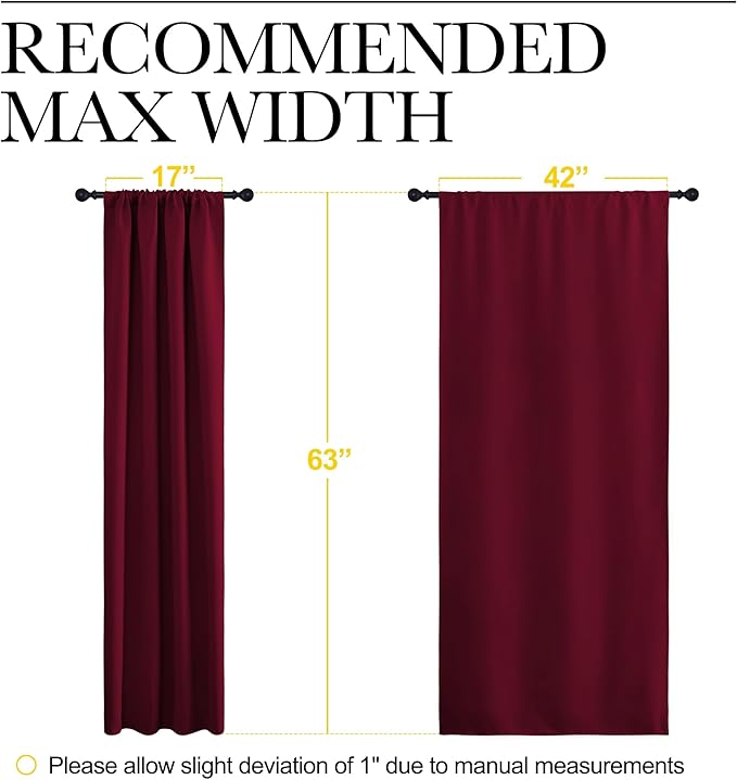 NICETOWN Wine Red Blackout Curtains 63 inches Long