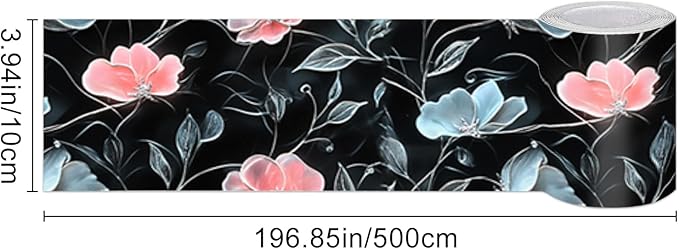 HOMETITUTE Wallpaper Border Peel and Stick Dark Botanical Texture Decorative