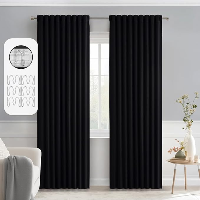 MIULEE Black Back Tab Blackout Curtains 72 Inches Long 2 Panels Set