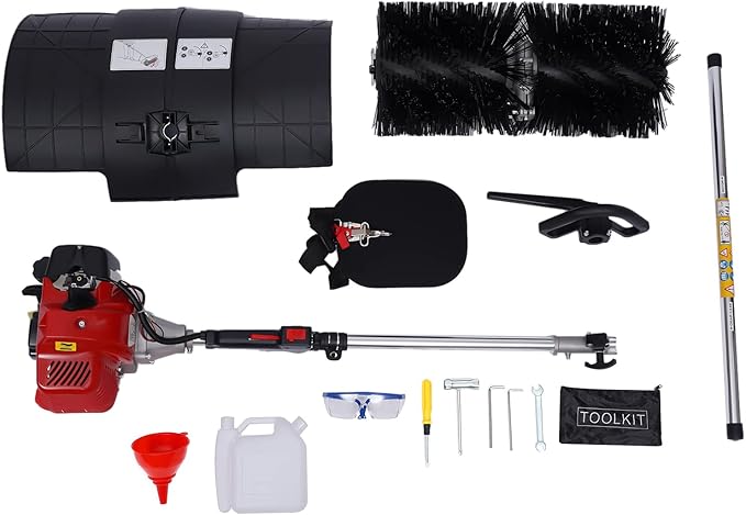 Power Brush Broom Sweeper,52cc 2 Stroke Gas Portable Hand held Sweeper,Artificial Power Handheld Walk Behind Sweeper Cleaning Driveway Walkway Tools for Lawn Outdoor 1700W 2.3HP
