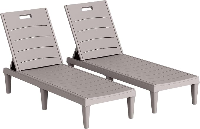 Homall Patio Chaise Lounge Chairs Set of 2, Outdoor Lightweight Lounge Chairs, 5 Position Adjustments Backrest for Outside Pool, Garden, Patio and Beach, Light Brown