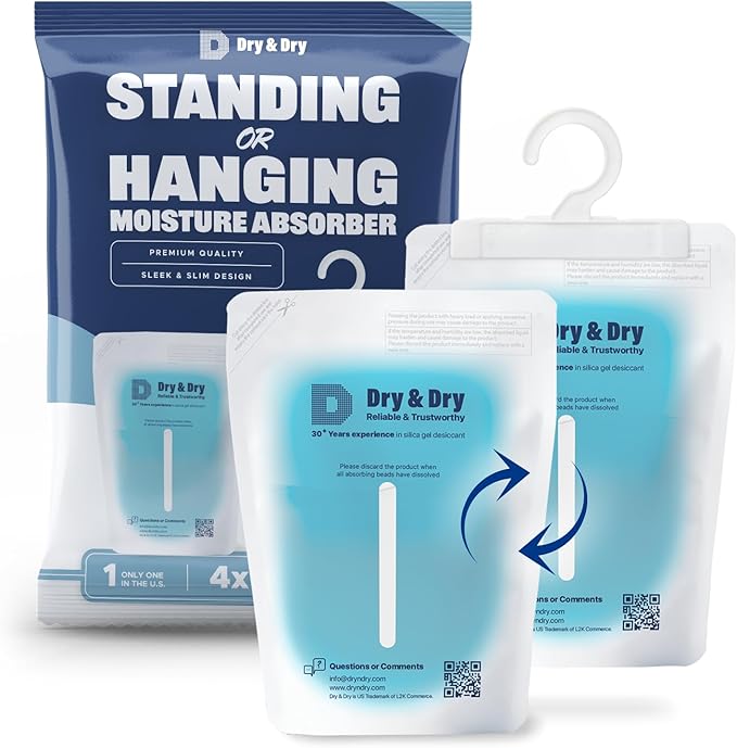 Dry & Dry 50 Packs Hybrid Moisture Absorbers & Musty Odor Eliminator Dehumidifier to Control Excess Moisture for Basements, Closets, Bathrooms, Laundry Rooms. Moisture Absorbers