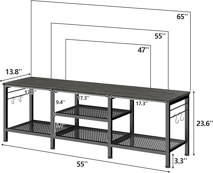 Furologee TV Stand for TVs up to 65 Inch, Entertainment Center with Open Storage Shelves, 55 Inch Television Stands with Soundbar Shelf for Living Room, Bedroom, Black Oak